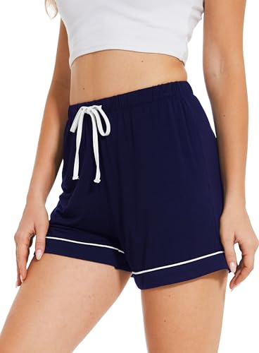 GYS - Pantalones cortos de pijama de bambu para mujer, pantalones cortos de dormir suaves con cordon, pantalones elasticos para 