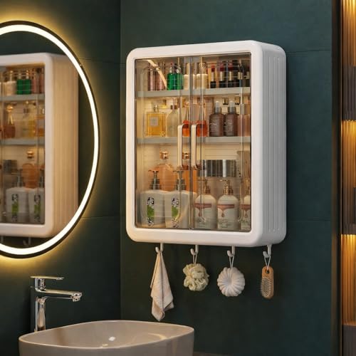 Image of Freshmage Bathroom Cabinet with 2 Doors - Wall Mounted Storage Cabinet for Bathroom Essentials, Skincare & Makeup | Bathroom Shelf & Organizer Cabinet for Home, 3 Layer (White)