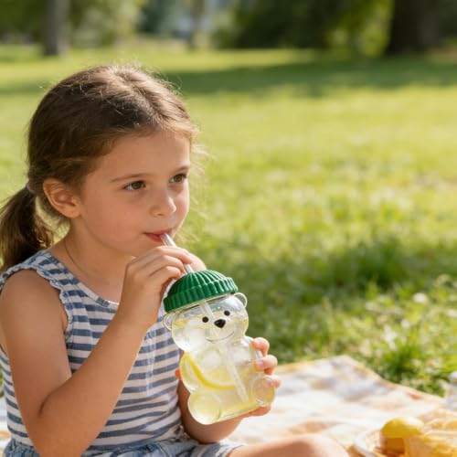Image of New Plastic Bear Straw Cup 500ML Cute Bear Plastic Tumbler with Reusable Straw - Viral Animal Design for Smoothies, Boba & Iced Coffee (Green)