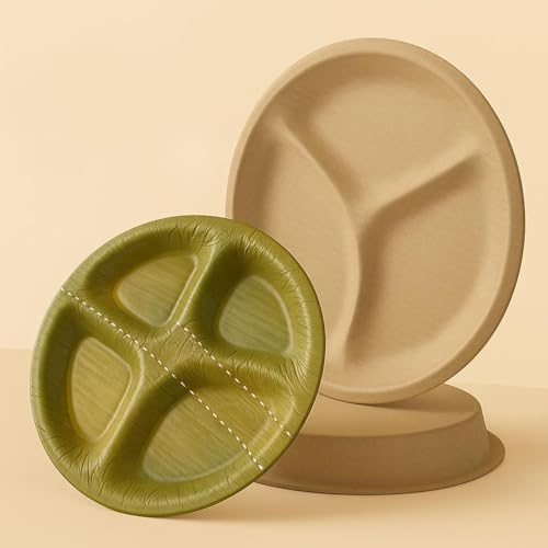 Image of SWHF Disposable Plates 11.25 Inch 3CP Sectional SAL Leaf Plates - Pack of 25| Eco-Friendly & Biodegradable | Sturdy Dinner Plates for Party, Picnic, Restaurant, Weddings, Birthdays, Events, Travel Use