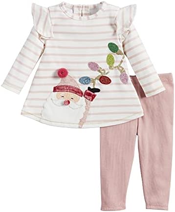 Mud Pie Baby Girls' Pink Santa Tunic and Legging, 6-9 Months