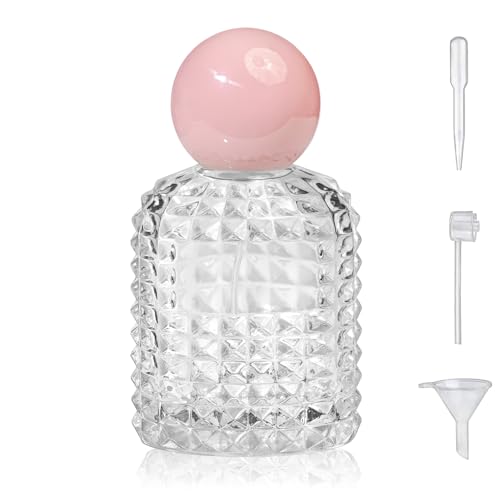 Yerpkefey 50ml/1.7 Oz Glass Spray Bottle Perfume Atomizer,Vintage Glass Perfume Travel Refillable Spray Bottle Empty with 3 Kinds of Dispenser (Pink)