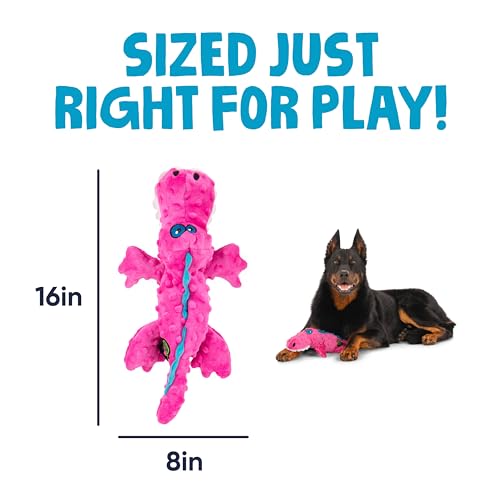 goDog Gators Squeaky Plush Dog Toy with Chew Guard Technology, Durable Fabric & Squeaker for Active Play, Pink, Large