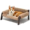 MEWOOFUN Elevated Cat & Dog Bed, Small Dog Sofa with Non-Slip Bottom, Cat Couch with Premium ABS Frame & Breathable Cover, Machine Washable Pet Bed for Indoor/Outdoor Use, Up to 44 Lbs (Plush Brown)