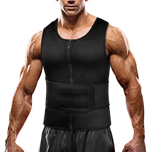 Bfons Sauna Sweat Vest For Mens Waist Trainer，Adjustable Zipper Sauna Suit For Men Body Shape Back Support Correct Posture #TOP11