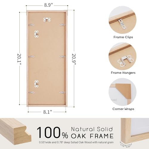 8x20 Oak Wood Picture Frame - 8x20 Photo Frame with Mat Display 4Pcs 4x6 Photos, 4x6 Picture Frame Wood, Natural Solid Wooden Picture Frames for Wall Art Photo and Prints(1 Pack, Beige)