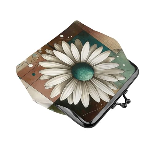 Pu Leather Buckle Coin Purse Abstract-Geometric-Daisy Girls Kiss-Lock Change Purse Wallets3