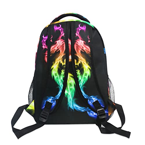 Fire Rainbow Dragon School Backpack Black Bookbag For Boys Girls Elementary School Casual Travel Bag Computer Laptop Daypack One Size #TOP5
