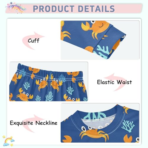 Pajama Sets Long Sleeve Crab Coral Blue Background Soft Comfy Sleepwear 2 Piece PJS 3-8T4