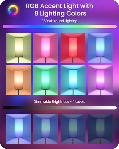 Image of Dimmable Floor Lamp for Living Room with RGB Colors, Color Changing Ambient Lighting, Corner Standing Lamp for Bedroom - Remote, Foot Switch, Timer, Warm Cool White, 10W Smart Bulb Included RE06LD05W1