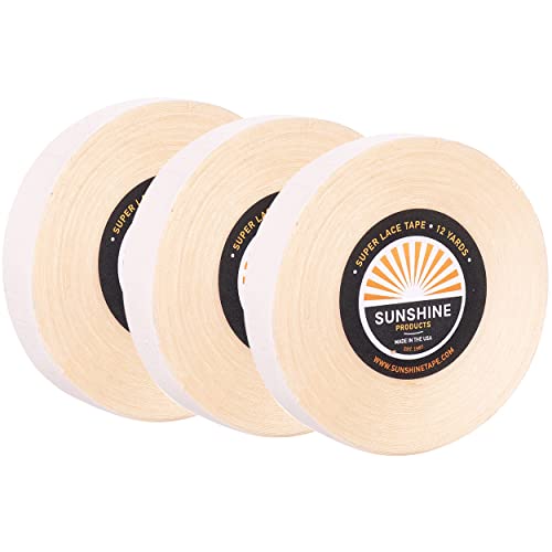 Image of Sunshine Tape | Super Lace Wig Adhesive Tape Roll | Double Sided, Medical Grade | Toupee and Wig Tape (1 /2 inch x 12 YDS, 3 Rolls - Best Value)