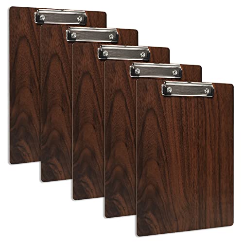 GUOKOFF 5 Pièces En Bois Porte-bloc A4 avec Pince, Clipboard A4, Porte Bloc A4 Avec Pince, Planchettes à Pince pour Papier d'écriture Memo des Dossiers, Porte Document A4 Avec Clip, Marron Cover