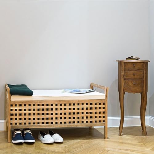 Tabouret d'entrée bois massif avec rangement ottoman - 8