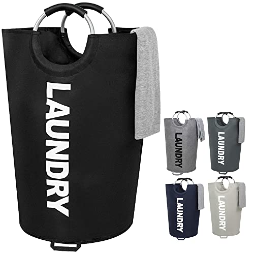 ZERO JET LAG 115L X-Large Laundry Basket Collapsible Fabric Hamper Tall Dorm Laundry Bag with Handles Portable Washing Bin Dirty Clothes Basket for College Bathroom Essentials Storage (Black)