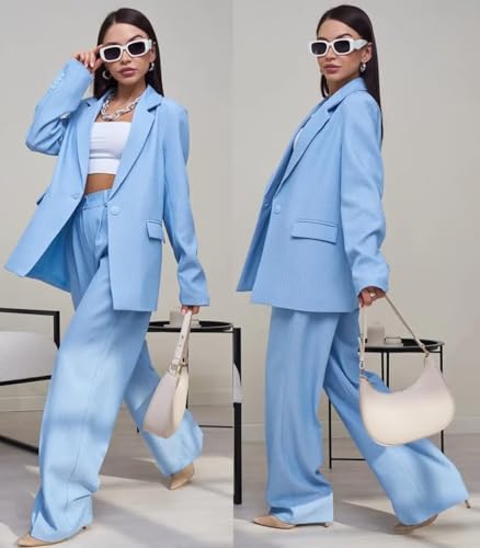 Women's Oversized Suit Casual Daily Two Pieces One Button Jacket Wide Leg Pants for Wedding3