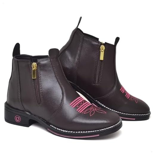 Bota Feminina Botina Texana Cano Curto Bico Quadrado Confortável Com Zíper (Café Zíper, BR, Adulto, Numérico, 38)