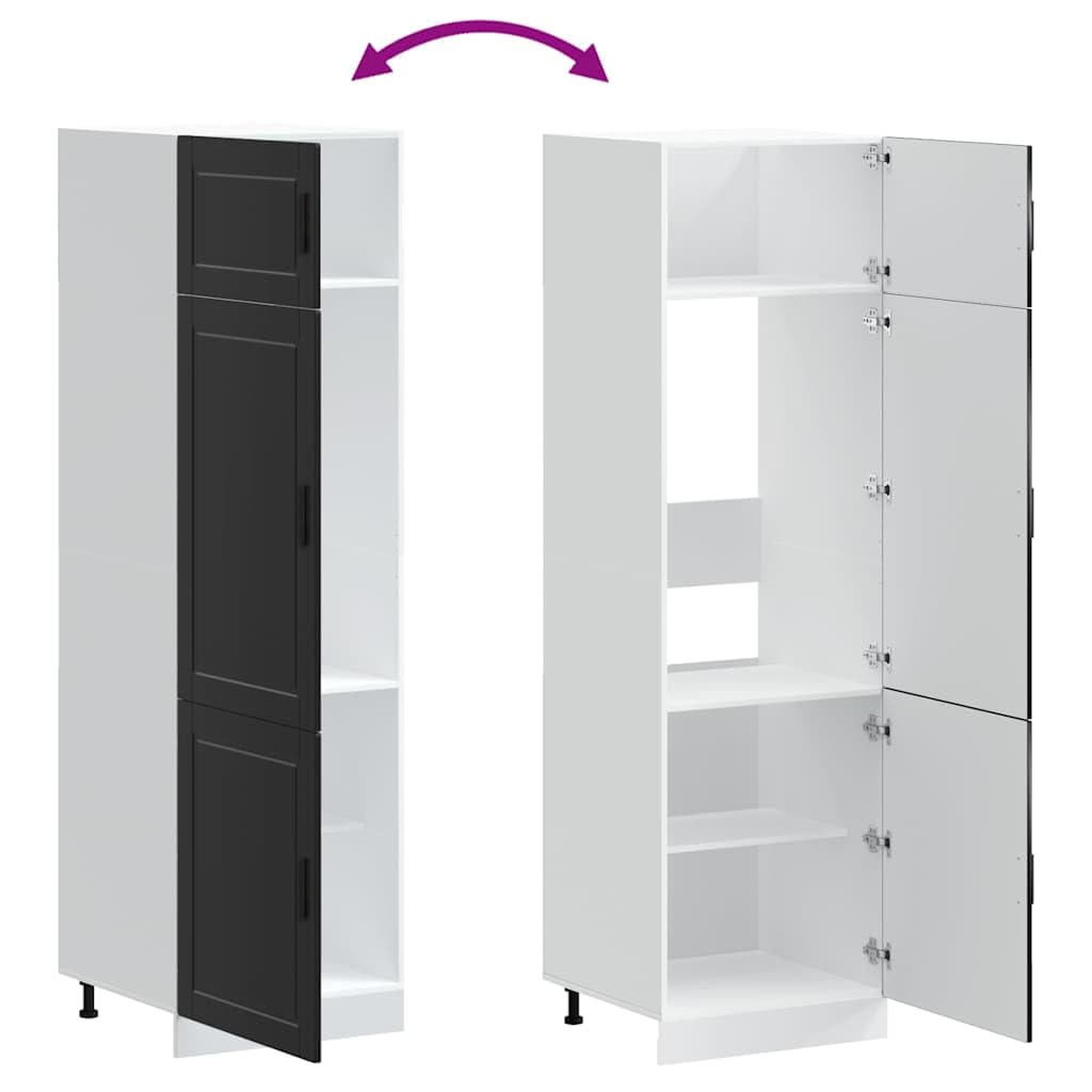 Küchenschrank Porto Schwarz Holzwerkstoff mit 60x57x207 cm, verstellbaren Füßen, Stauraum für Küchengeräte, platzsparend, pflegeleicht, ideal für Küche und Haushalt