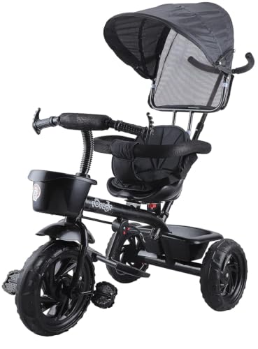 Image of JoyRide Stroller Tricycle| Baby Trike|Tricycle with Canopy and Parental Adjust Push Handle for Kids|Boys|Girls Age Group 1.5 to 5 Years (Black)