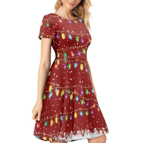 Image of POLERO Sunflower Dress for Women Floral Summer Dresses Short Sleeve Casual Sundresses Midi Dresses