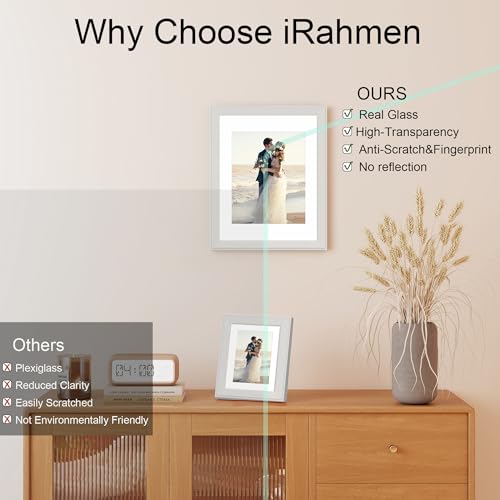 Image of iRahmen 11x14 Vintage Picture Frame with Mat 8x10 - High Definition Tempered Glass Wooden Photo Frames for Wall Mounting (Cream, Set of 4)