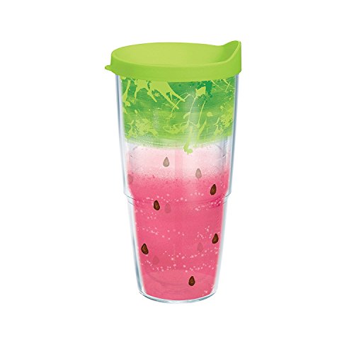 Tervis Watermelon Splash Tumbler with Wrap and Lime Green Lid 24oz, Clear
