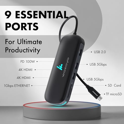 Image of Type C 9 in 1 Wozoyo Docking Station with 2XUSB 5Gbps, 2X4K HDMI,Gigabit Ethernet,SD & TF Card Reader,PD 100W,USB 2.0, USB-C Hub,Universally Compatible with Thunderbolt 4, macOS,Windows,Android & iOS