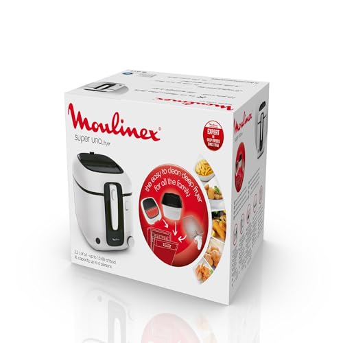 Moulinex Friteuse à huile, 2,2 L d’huile, 1,5 kg de frites, Cuve amovible antiadhésive, Thermostat réglable, Ouverture automatique, Filtre anti-odeur, Super Uno AM312010, Blanc
