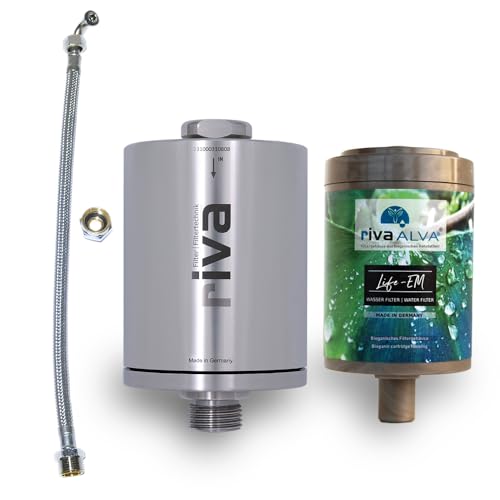 rivaALVA Life EM Edelstahl Wasserfilter Set - Trinkwasserfilter mit Blockaktivkohle EM-Keramik bioganischem Kartuschengehäuse und Anschlussset