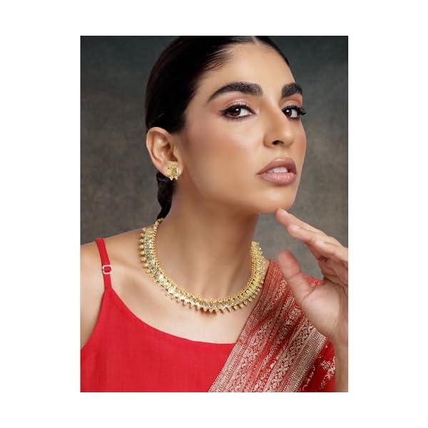 Peora Traditional Silver Plated Coin Choker Necklace Traditional Jewellery Set for Women Girls. - Image 4