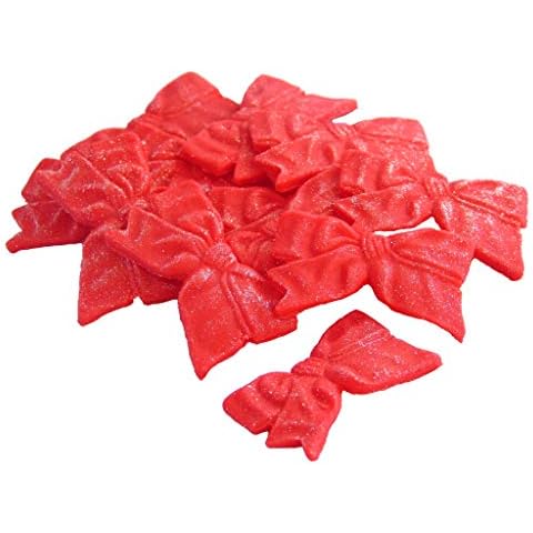 12 Fine Edible Bows Cupcake Toppers Cake Decorations (Red) Cover