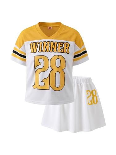 Image of PureChapter Tween Girls 2 Piece Outfits Short Sleeve Tops and Pleated Skirt Set, Cute Pleated Skirt for Girls Size 7-14
