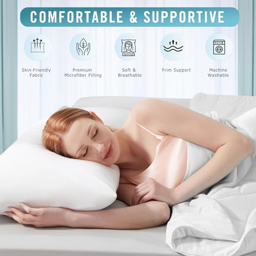 Image of Sycoodeal Standard Size Bed Pillows for Sleeping 4 Pack,Luxury Hotel Pillows,Comfortable and Supportive,Machine Washable,Suitable for Stomach,Back and Side Sleepers.