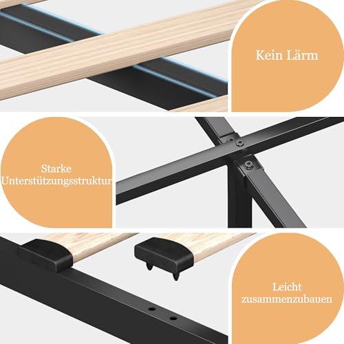 Polsterbett Einzelbett 90x200, Stauraumbett Jugendbett mit 4 Schubladen&USB Typ-C Ladefunktion, Bett Funktionsbett Bettgestell mit Holz Lattenrost&goldenen Zierstreifen Kopfteil, Leinen, Ohne Matratze – Bild 5