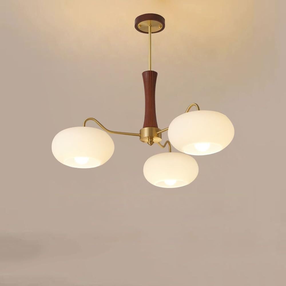 LYMSXAZOU Semi Flush Mount Ceiling Light Modern Milk Glass Chandelier Farmhouse Rustic Wood Hanging Pendant Round Large for Dining Room Living Bedroom
