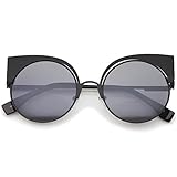 Women's Metal Frame Cutout Round Cat Eye Sunglasses 54mm (Black/Smoke)