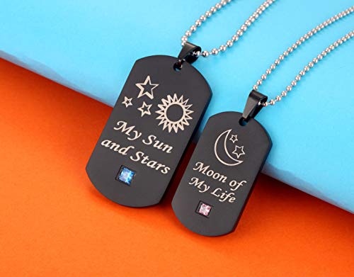 SunnyHouse Jewelry His & Hers Matching Set Couple Pendant Necklace My Sun and Stars Moon of My Life Dog Tag in a Gift Box3