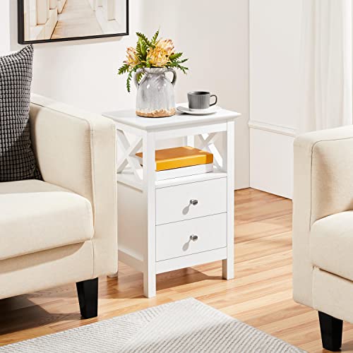 Miniatura 2 de Yaheetech Mesilla De Noche Con 2 Cajones Mesita De Noche De Moderno Mesa Auxiliar Lateral Para Sofá Dormitorio Blanco De Madera Mdf 40 30 60cm