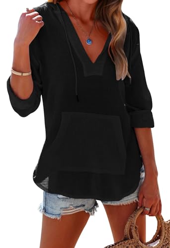 Camisa de playa para mujer negra con capucha Ebifin talla XXL