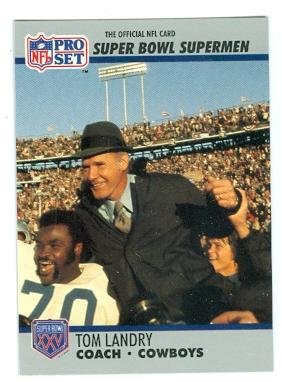 Tom Landry football card (Dallas Cowboys) 1990 Pro Set 27 Super Bowl Super Men