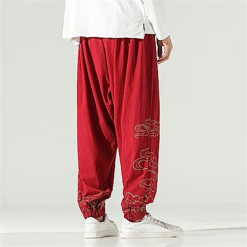 Pantalon de jogging brodé en coton et lin homme résistant coupe ample taille 31-35 - 3