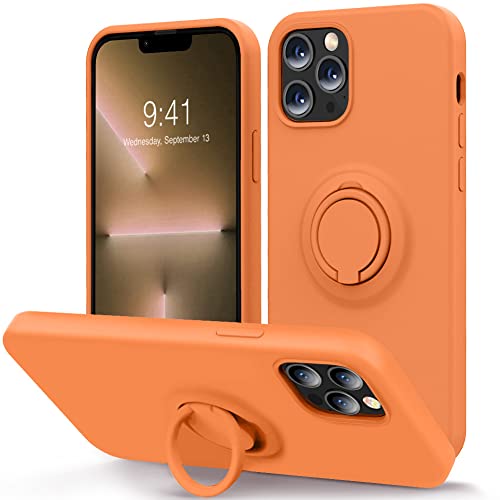 MOCCA Compatible with iPhone 13 Pro Max Case 6.7inch with Ring Kickstand | Liquid Silicone|Microfiber Linner|Anti-Scratch Full-Body Shockproof Protective Case for iPhone 13 Pro Max Women-Bright Orange