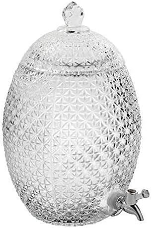 10L Glass Beverage Dispenser – Pineapple Shape Drink Dispenser with Silver Metal Spigot, Transparent Jar for Liquor, Lemonade, Water, Juice – Party & Home Use