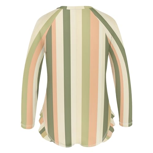 Green Beige Stripes Girls Long Sleeve One-Piece Swimsuit UV Protection Swimwear Bathing Suit 208605473