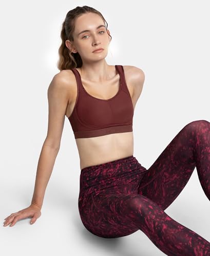 Image of Jockey MI11 Women's Wirefree Non Padded Microfiber Elastane Stretch Full Coverage Sports Bra with StayDry Treatment Tawny Port 32C