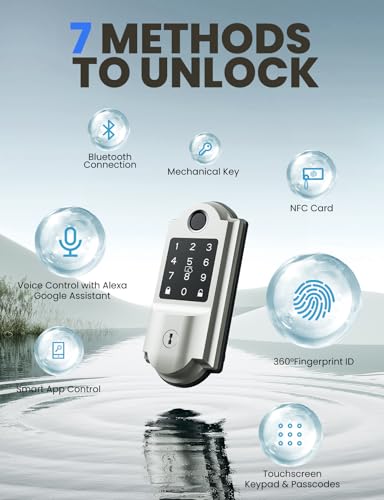 Smart Lock, 7-in-1 Keyless Entry Door Lock, Fingerprint Door Lock with Touchscreen Keypad, Built-in WiFi Deadbolt, Smart Door Lock with Bluetooth, Biometric Door Lock, App Remote Control (Zinc Alloy) - Image 6