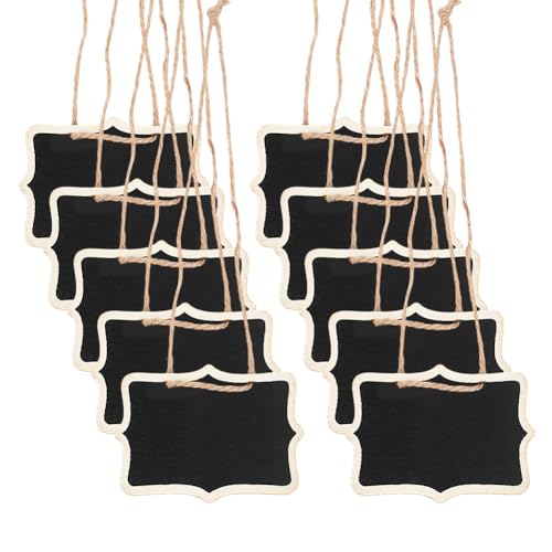 DELORIGIN 10 mini Étiquette de Carafe en Ardoise Noire de 60x80mm avec Ficelle de Suspension pour Bouteille de Vin de Mariage