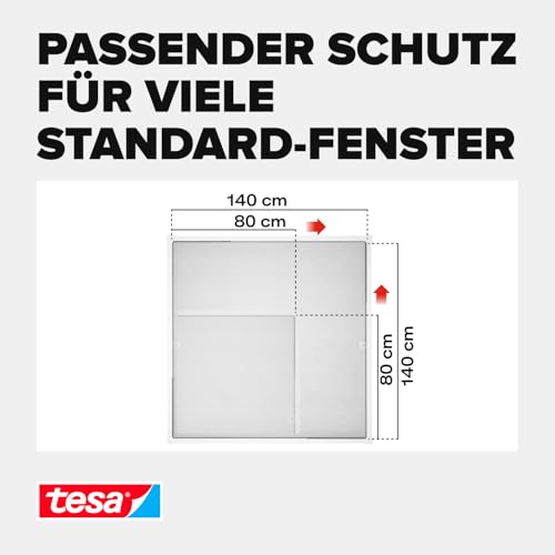 tesa Insect Stop FALT Fenster - Faltbarer Alu-Rahmen - Fliegengitter mit verstellbarem Teleskoprahmen – Rahmen in Weiß - 80 cm x 80 cm bis 140 cm x 140 cm