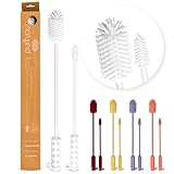 purifyou 16in & 12in Platinum Silicone Water Bottle Cleaner Brush Set with Cap Brushes, for Bottles, Tumblers, Drinking Glasses, Narrow Neck Containers, Dishwasher Safe, Durable (Set of 2, White)