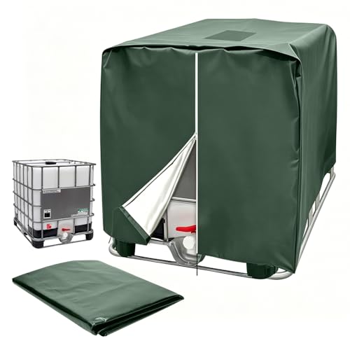 WDKXCN IBC Cover 1000L Waterproof and Anti-UV IBC Tank Cover with Zipper 120 x 100 x 116CM Heavy Duty Protective Water Tank Covers Water Tote Covers for Container and Rain-Water Green
