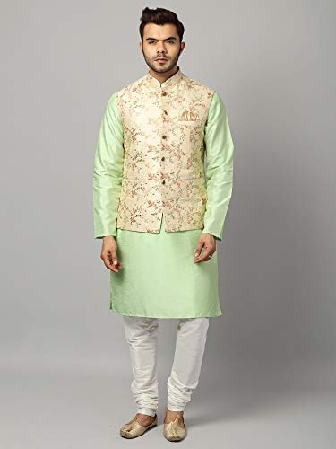 Image of Uri and MacKenzie Men's Silk Blend Kurta Churidar Pyjama with Stylish Nehru Jacket